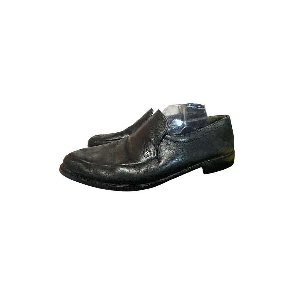 Bally Slip On Black Leather Loafers Metal Logo Mens Size 12 M Dress Work Oxford